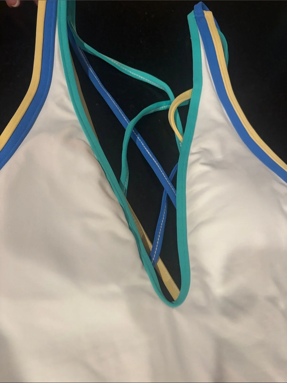 Ralph Lauren White One-Piece Swimsuit with Blue, Teal and Yellow Trim
